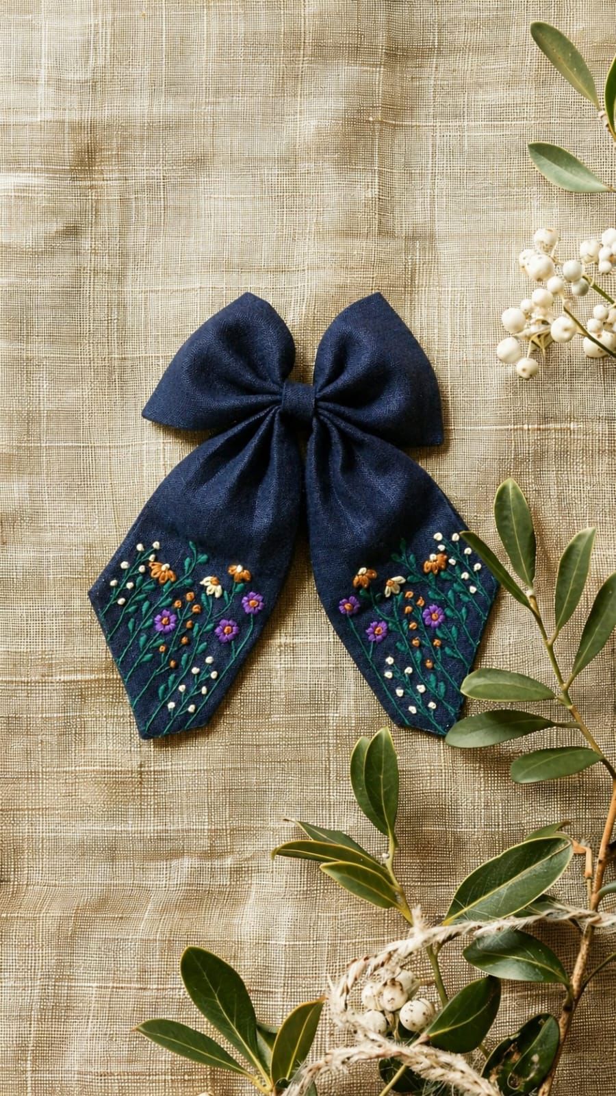 Embroidered Hair Bow With Tail — Image 2